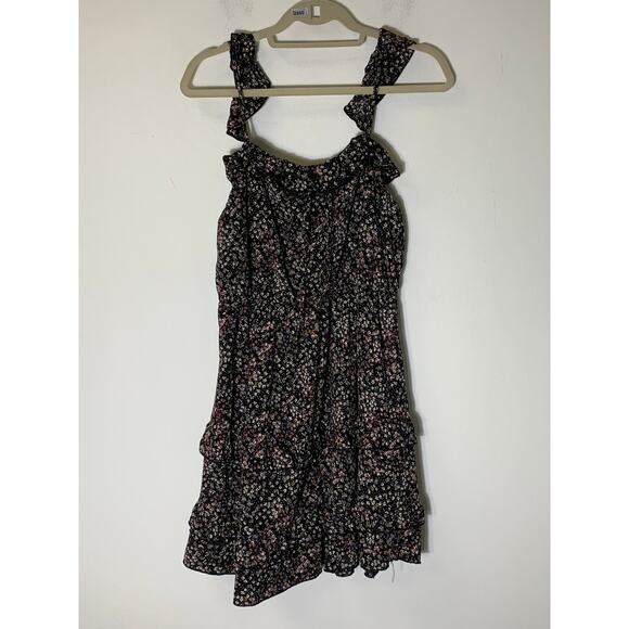 The Pants Store Black Floral Ruffled Mini Dress Sz M - Picture 2 of 2